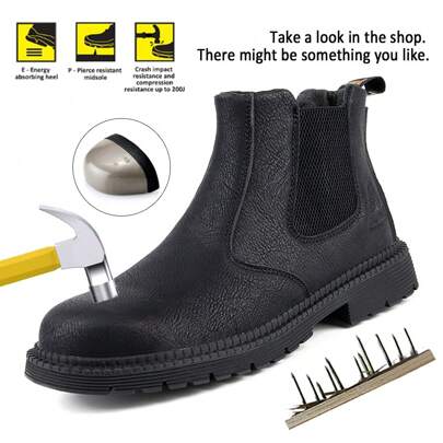 Calçados de trabalho masculinos, botas respiráveis, confortáveis, resistentes à água, com biqueira de aço, à prova de furos, antiderrapantes, para escalada, adequados para construção, trabalhadores, fábricas, manufatura, armazéns, logística, funcionários, mineiros, mecânicos, técnicos automotivos, paisagistas e jardineiros