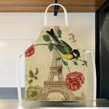 1pc Paris Eiffel Tower Pattern Linen Apron, Creative Fun Fashion Printed Home Cleaning Apron, Waterproof Oil-Proof Easy To Clean Kitchen Cooking Baking Apron, Creative Home Apron, Work Uniform