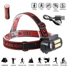 Rechargeable Waterproof Headlamp LED COB Headlight Super Bright USB Head Torch - Red - View 2