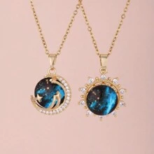 1入/2入/3入/4入金色行星立體氧化鋯石圓形吊墜項鍊套裝，女士專屬 - 如圖 - 查看 5