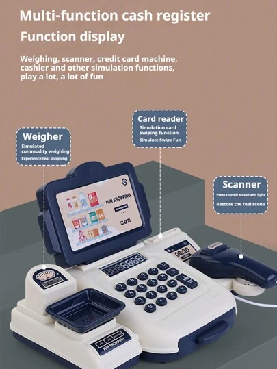 1 套儿童迷你超市收银机玩具，颜色随机，角色扮演，趣味教育模拟便利店收银台模型礼物，不包括两节 AA 药片。（无法按下按键。）收银机、收银机玩具、收银员、收银机、收银机玩具、玩具、收银机、收银机玩具、收银员
