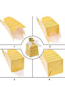 10pcs Bee Pattern Paper Gift Boxes With Bow Decor, Candy Boxes For Birthday, Party Decoration Packaging