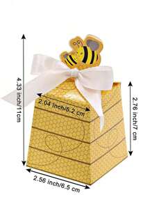 10pcs Bee Pattern Paper Gift Boxes With Bow Decor, Candy Boxes For Birthday, Party Decoration Packaging
