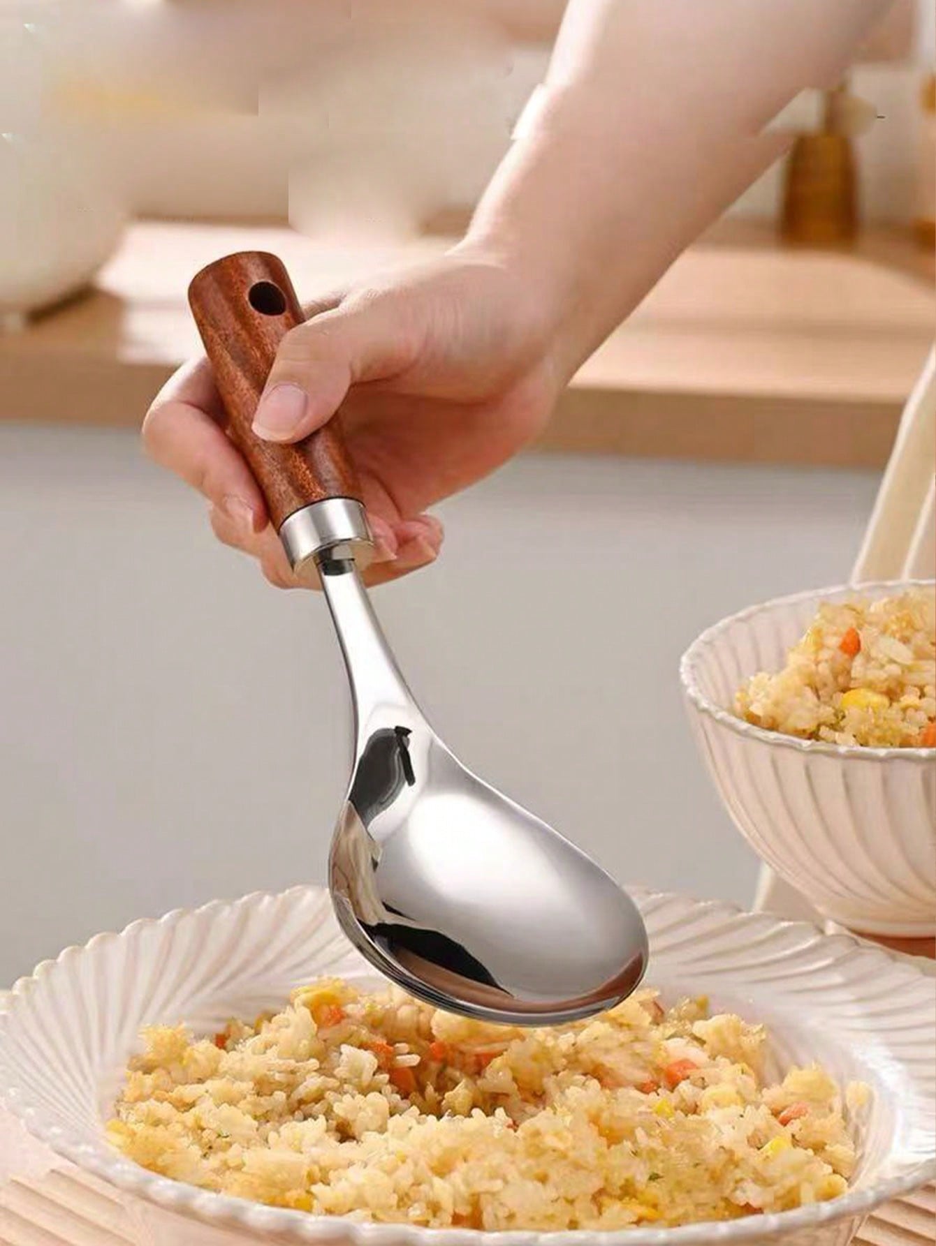 ملعقة أرز من الفولاذ المقاوم للصدأ، مغرفة أرز لا ت...