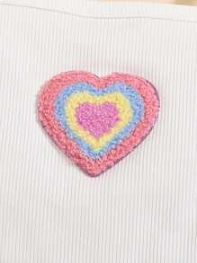 女婴休闲心形图案吊带上衣和裤子套装，春夏 - 彩色 - 查看 4