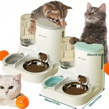 Integrated  Cat Drinking Fountain Food Dispenser Set With Stainless Steel Bowl, Detachable And Washable, 2-In-1 Pet Feeding Station For Indoor Cats, Tianhe Integrated  Pet Drinking Fountain Feeder Set With Stainless Steel Bowl, Detachable Cleaning, 2-In-1 Pet Feeding Station, Suitable For Anywhere
