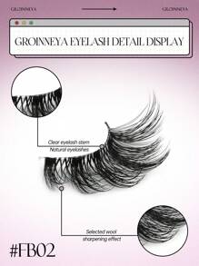 GROINNEYA 6 Pairs Short Soft 3D Mink Lashes, Transparent Band Cat Eye False Eyelashes, Natural Makeup Look (FB02) - 黑色 - 查看 4