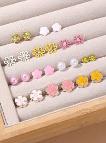 24 件彩色花卉和蝴蝶水钻装饰甜美时尚儿童耳环套装