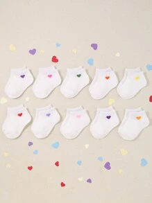 10 đôi tất mắt cá chân hình trái tim màu đỏ và trắng. Đây là những đôi tất mắt cá chân thoải mái phù hợp cho bé mặc quanh năm và phù hợp cho cả bé trai và bé gái. Tất trẻ em, Tất trẻ sơ sinh, Tất trẻ mới biết đi - trắng - Xem 2