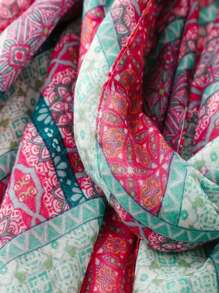 优雅简约丝巾，时尚女士真丝围巾，色彩鲜艳的印花大披肩，波西米亚风沙滩披肩，亚麻质感女士披肩，春夏款 - 彩色 - 查看 5