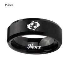 Custom Handwriting Letter NAME 12 Zodiac Signs Stainless Steel Ring With Luxury Velvet Box For Couple Men And Women