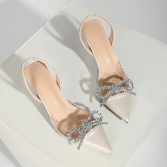 RUAN MENG MEI Women's Pointed Toe Stilettos, Crystal Bow Decor Closed Toe, European & American Fashion Sexy Strap Solid Color Party/Holiday Shoes