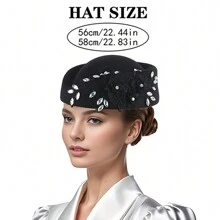 Women Vintage Church Hats Crystal Flower Applique Felt Pillbox Hats Fascinator Tea Party Hats