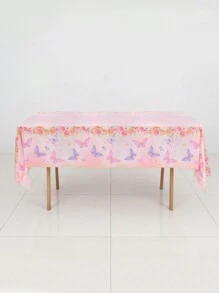 1 Peça/3 Peças 220*130cm Toalha de Mesa Plástica Descartável com Estampa de Flor e Borboleta Rosa, Festa Temática, Cobertura de Mesa de Festa de Aniversário, À Prova d'Água e Fácil de Limpar, Volta às Aulas, Dia dos Namorados