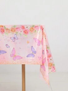 1 Peça/3 Peças 220*130cm Toalha de Mesa Plástica Descartável com Estampa de Flor e Borboleta Rosa, Festa Temática, Cobertura de Mesa de Festa de Aniversário, À Prova d'Água e Fácil de Limpar, Volta às Aulas, Dia dos Namorados