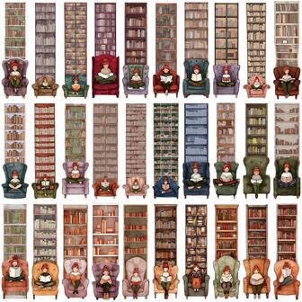 30 PCS Cute Book Reading Girl Theme Bookmarks, 30 Designs Art Printing Paper Bookmarks Cartoon Book Markers For Primary Middle High Reading Students, Book Lovers (1.5"X 5.5")