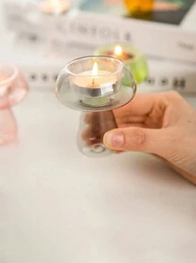 1 pezzo Portacandela in vetro a forma di fungo, supporto per candele in stile nordico semplice per scrivania, matrimoni, feste, casa