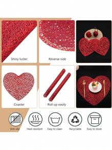 2 Valentine's Day Heart-Shaped Placemats/Coasters, Washable, Perfect Valentine's Day Centerpieces For Anniversary Parties