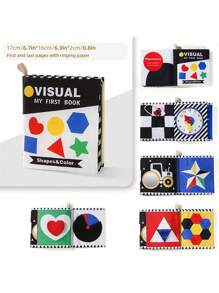 1 pieza Libro de tela para reconocimiento de formas para bebé, lavable, resistente al rasgado, con papel crepitante, libro interactivo para padres e hijos, con diversos patrones y colores para el desarrollo cognitivo del bebé