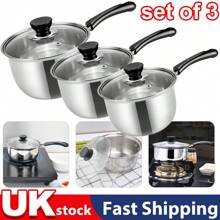 3pcs Pan Saucepans Cookware Stainless Steel Deep Induction Non Stick Saucepans Cookware Pan Set Lid, Deep Saucepan Set Non Stick Stainless Steel - Silver - View 1