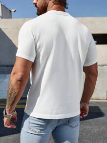 Men's Solid Color Polo Button Knitted Short Sleeve Top, Casual Henley Collar Shirt