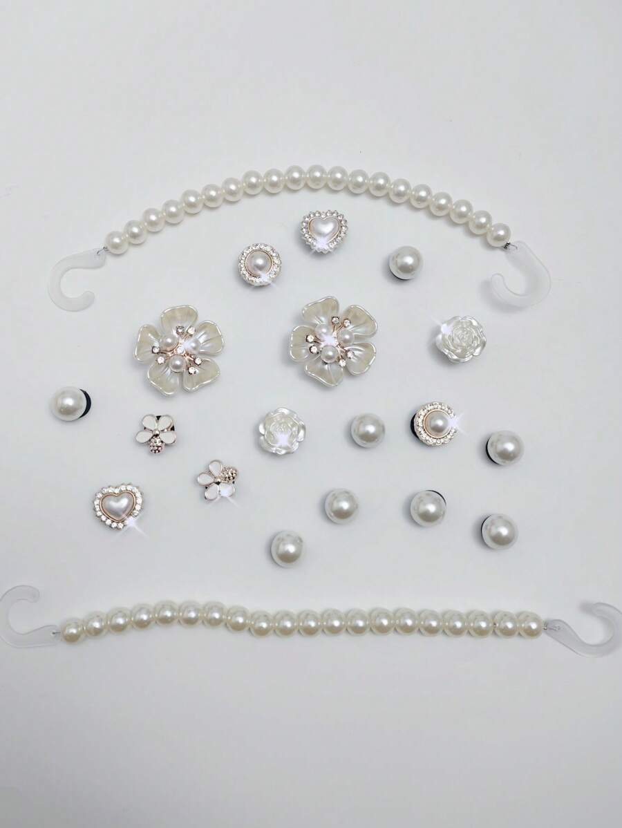 20pcs Removable DIY Rhinestone Teddy Bear Bow Christmas Snowflower Shoe Chain Accessory, Perfect Holiday Gift, Cute Accessories For Women Shoes - White - View 1