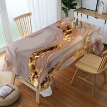 1pc Marble Patterned Digital Printed Tablecloth, Rectangular Polyester Tablecloth, Waterproof And Oil Resistant, Easy To Clean, Suitable For Dining Tables, Home Decoration, Picnics, Holiday Parties, Both Indoor And Outdoor Use - Multicolor - View 2