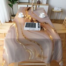 1pc Marble Patterned Digital Printed Tablecloth, Rectangular Polyester Tablecloth, Waterproof And Oil Resistant, Easy To Clean, Suitable For Dining Tables, Home Decoration, Picnics, Holiday Parties, Both Indoor And Outdoor Use - Multicolor - View 5