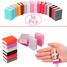 16pcs/Set Book-Shaped Silicone Beads, Silicone Focus Beads, Stacked Book-Shaped Rectangular Cartoon Silicone Beads, Silicone Bead Accessories, Pen Holder Silicone Asymmetric Beads, Silicone Letter Beads, Loose Rubber Silicone Beads, Key Chain, Necklace, Bracelet, Lanyard Making, 16 Colors