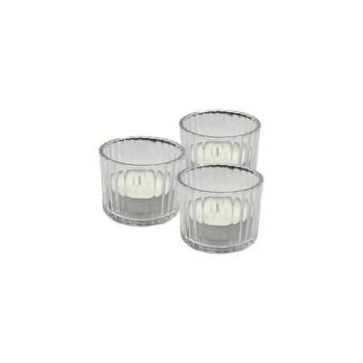 Boost Set Of 3 Premium Ribbed Glass Tealight Holders (Includes 3 Free Tealights)