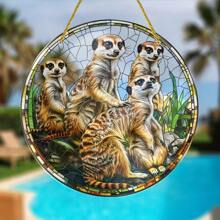 8 英寸 X 8 英寸高品质亚克力彩色玻璃猫鼬家庭窗挂，带预钻孔和光滑圆角 - 野生动物爱好者的理想礼物 - 彩色 - 查看 4