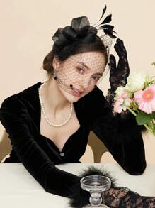 女士迷人帽子 茶会头饰 肯塔基赛马会婚礼网状羽毛发夹 - 彩色 - 查看 4