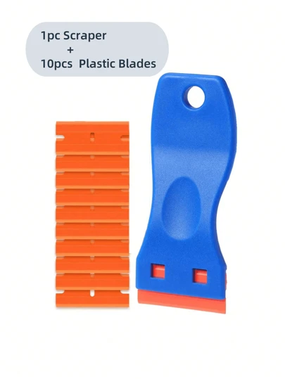 1pc Scraper With 20pcs Plastic Blades, Cleaning Scraper For Removing Dirt On Floors And Stoves, Suitable For Household Cleaning