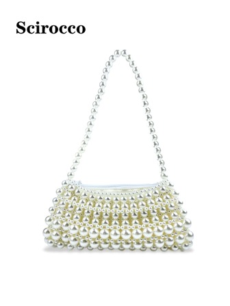 Pearl-Handled Large Tote Bag With Bead Detail, Shoulder Bag Or Underarm Bag