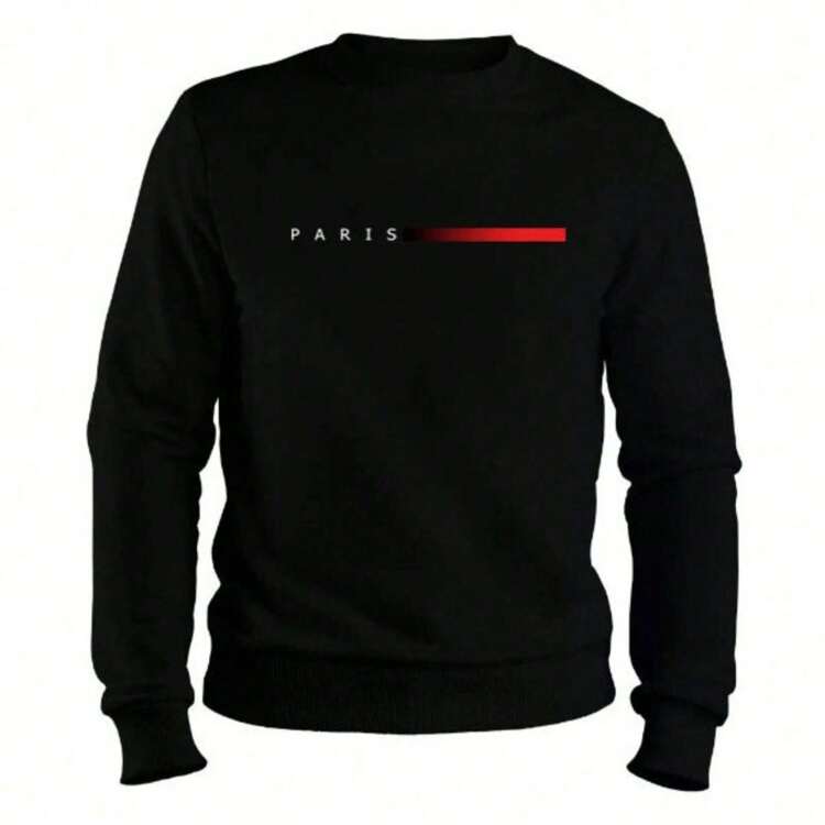 Kit 2 Paris Sweatshirt Round Neck Unisex Cold Weather Blouse Cotton Women's Men's Coat - 黑色 - 查看 3