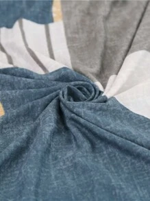 1 件蓝白几何图案无扶手沙发床套，弹力全包裹涤纶沙发套，针织牛奶丝适合所有季节