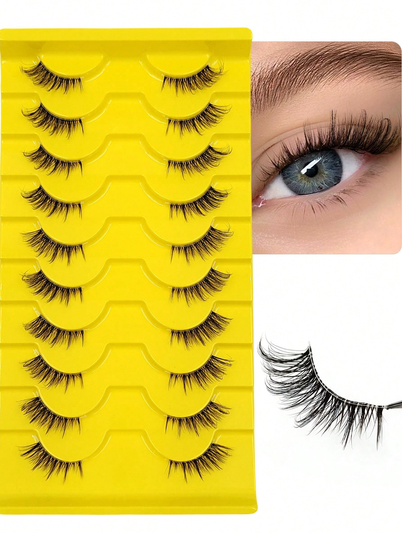 طقم 10 أزواج من رموش نصف العين خفيفة الوزن بمظهر ط...