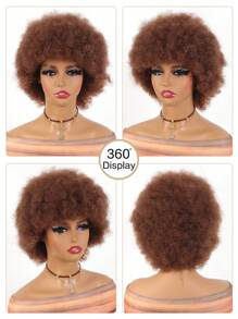 Peluca rizada afro ensortijada sintética de 5 pulgadas para mujeres, peluca puffy afro de tamaño pequeño para los años 70 y 80, con aspecto natural y esponjoso, ideal para uso diario