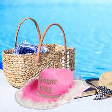 1PCS Women Birthday Cowgirl Hats Letter Rhinestone Trim Vintage Jazz Hats Western Style Sombreros - Hồng - Xem 4