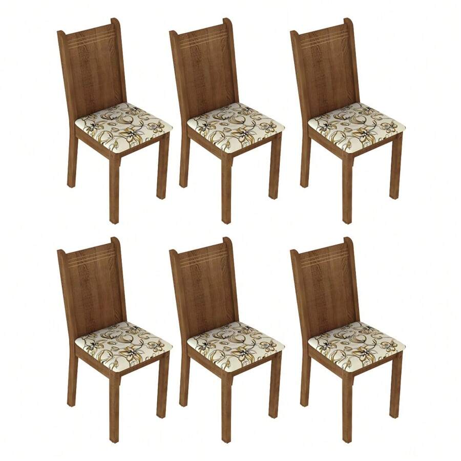 Kit 6 Sillas De Comedor 4290 Madesa Marron Lirio Beige Estructura De La Silla Marrón - Marrón - Ver 1