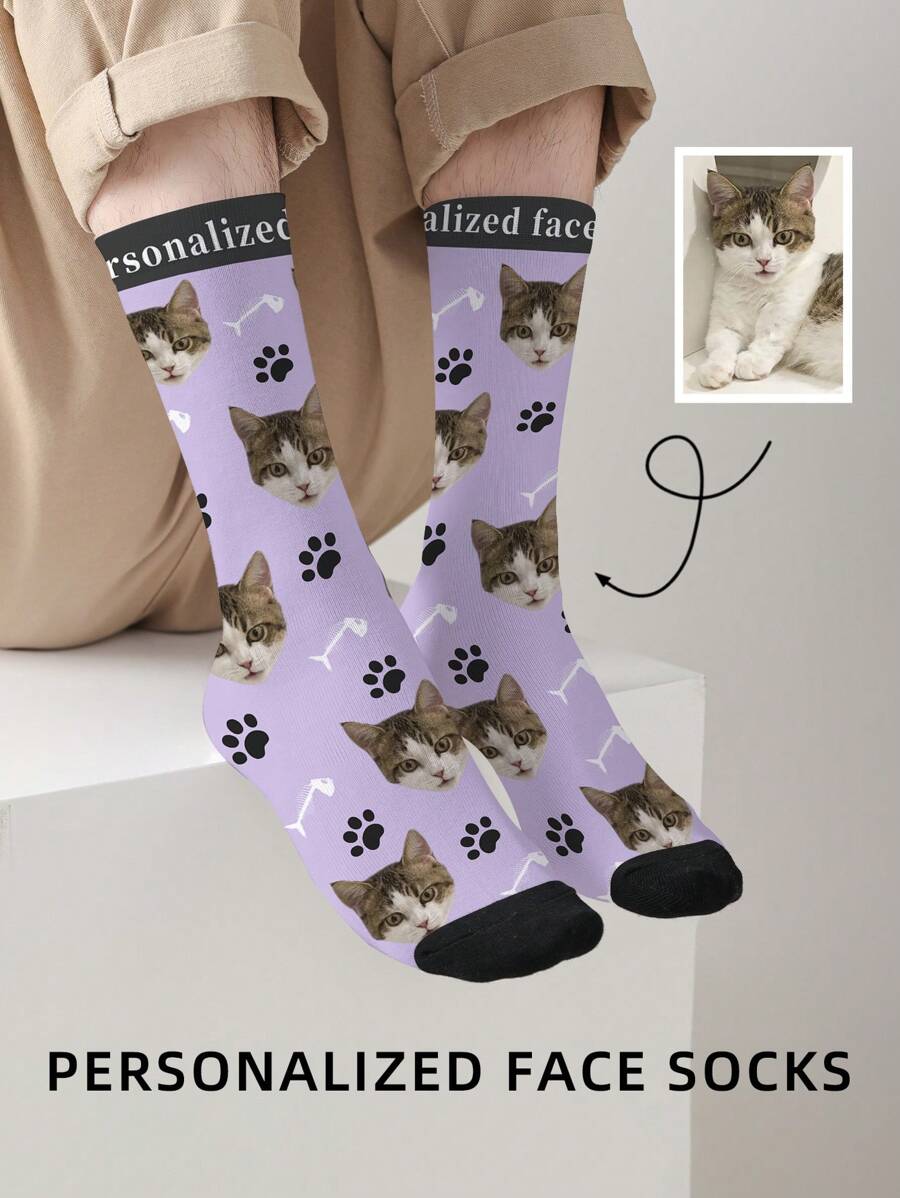 1 Pair Customized Face Socks, Custom Photo Socks, Custom Printed Socks, Personalized Funny Face Socks, Custom Image Socks, Can Print Any Face On Socks, Anniversary Gift - Multicolor - View 1