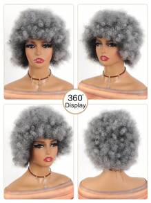 Peluca rizada afro ensortijada sintética de 5 pulgadas para mujeres, peluca puffy afro de tamaño pequeño para los años 70 y 80, con aspecto natural y esponjoso, ideal para uso diario