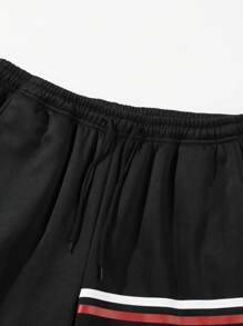 Men's Casual Crewneck Hoodie And Sweatpants Suit, Fashion Sports T-Shirt, Striped Printed Drawstring Sweatpants, Suitable For Outdoor Sports Jogging Casual Outing