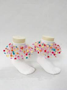 Girls' Colorful Polka Dot Lace Trim Crew Socks, Sweet & Versatile, Soft & Comfortable, Suitable For All Seasons - White - View 1