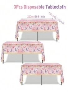 1 Peça/3 Peças 220*130cm Toalha de Mesa Plástica Descartável com Estampa de Flor e Borboleta Rosa, Festa Temática, Cobertura de Mesa de Festa de Aniversário, À Prova d'Água e Fácil de Limpar, Volta às Aulas, Dia dos Namorados