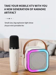 Altavoz portátil Bluetooth K12 con 2 micrófonos de karaoke, batería integrada, entrada AUX/tarjeta TF/USB, luces ambiente de colores, adecuado para reuniones interiores, campamento al aire libre y canto