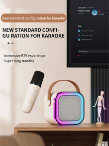 Altavoz portátil Bluetooth K12 con 2 micrófonos de karaoke, batería integrada, entrada AUX/tarjeta TF/USB, luces ambiente de colores, adecuado para reuniones interiores, campamento al aire libre y canto