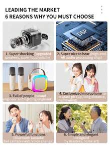 Altavoz portátil Bluetooth K12 con 2 micrófonos de karaoke, batería integrada, entrada AUX/tarjeta TF/USB, luces ambiente de colores, adecuado para reuniones interiores, campamento al aire libre y canto