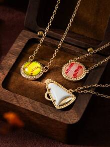 1pc Sports Series Women's Cheerleader Shell Necklace, Copper Plated, Suitable For Casual And Sports Occasions - Gold - View 2