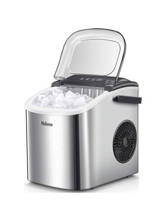 Yabano Bullet Ice IJsmachine, 9 ijsblokjes klaar in 10 minuten, 12 kg in 24 uur, zelfreinigende ijsmachine met ijsschep en mand, 2 maten van Bullet Ice voor keuken, kantoor, bar en feest